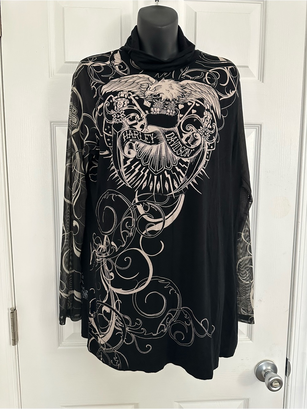 Harley-Davidson Black and Ivory Graphic Tunic Top